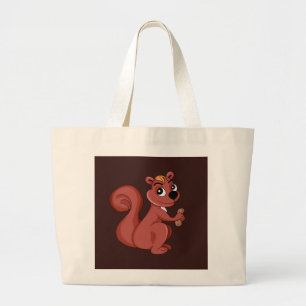 Cute cartoon squirrel with a peanut large tote bag