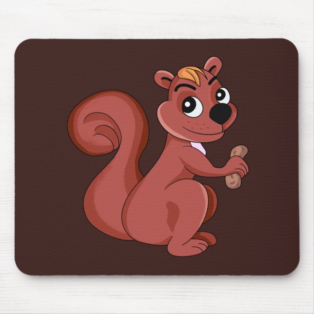 Cute cartoon squirrel with a peanut  mouse mat (Front)