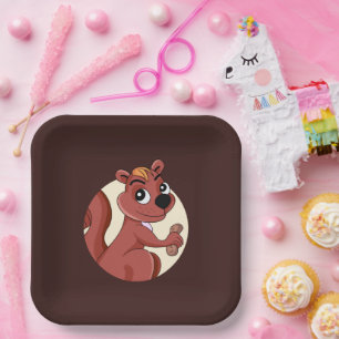 Cute cartoon squirrel with a peanut paper plate