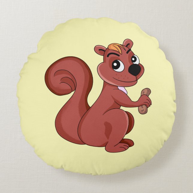 Cute cartoon squirrel with a peanut  round cushion (Front)