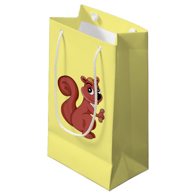 Cute cartoon squirrel with a peanut  small gift bag (Front Angled)