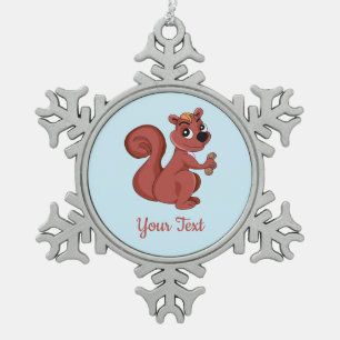 Cute cartoon squirrel with a peanut  snowflake pew pewter christmas ornament