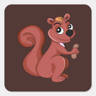 Cute cartoon squirrel with a peanut Sticker