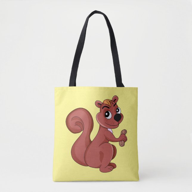 Cute cartoon squirrel with a peanut  tote bag (Front)