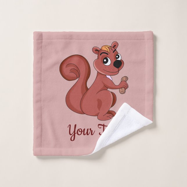 Cute cartoon squirrel with a peanut  wash cloth (Wash Cloth)