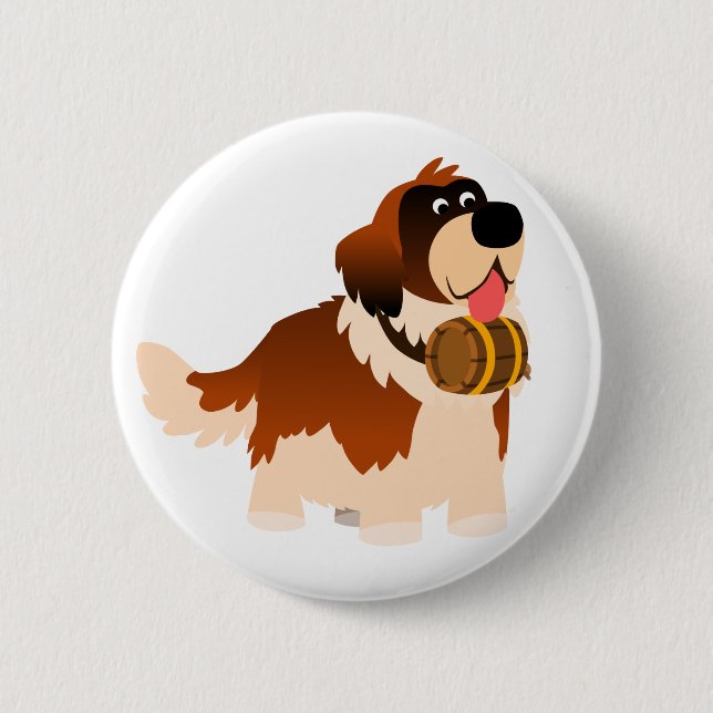 Cute Cartoon St Bernard Button Badge (Front)