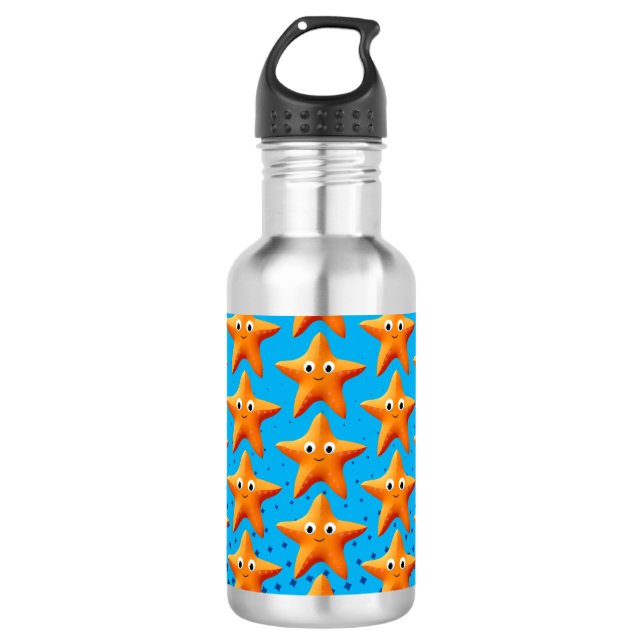 Cute Cartoon Starfish Blue Ocean 532 Ml Water Bottle (Front)