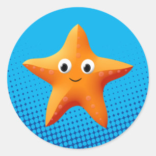 Cute Cartoon Starfish Blue Ocean  Classic Round Sticker