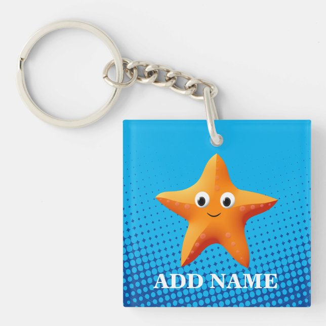 Cute Cartoon Starfish Blue Ocean Key Ring (Front)