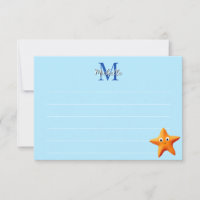 Cute Cartoon Starfish Blue Ocean Lined Monogram