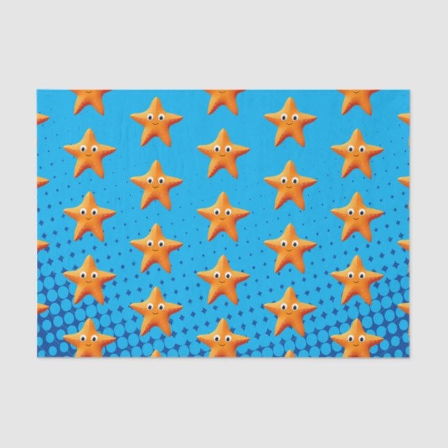 Cute Cartoon Starfish Blue Ocean Tissue Paper (Front)