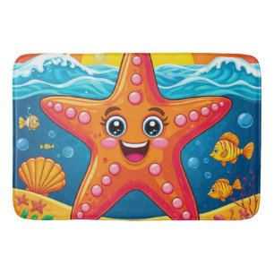 Cute Cartoon Starfish Smiling Underwater Bath Mat