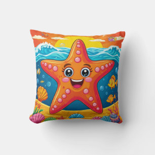 Cute Cartoon Starfish Smiling Underwater Cushion
