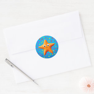 Cute Cartoon Starfish With Confetti Classic Round Sticker