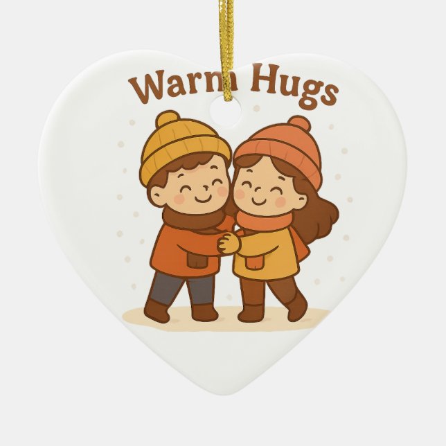 Cute Cartoon Sticker – Boy & Girl Warm Hugs  Ceramic Tree Decoration (Front)