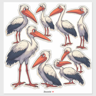 Cute Cartoon Stork Illustration Sticker Set 🐦