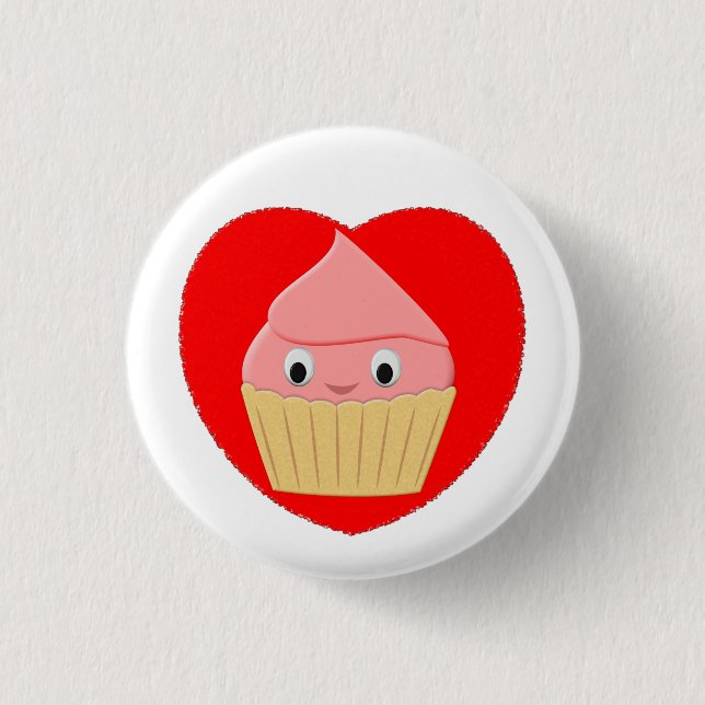 Cute Cartoon Strawberry Cupcake In Red Heart  Butt 3 Cm Round Badge (Front)