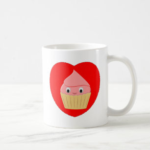 Cute Cartoon Strawberry Cupcake In Red Heart  Coffee Mug