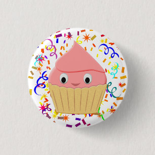 Cute Cartoon Strawberry Cupcake With Confetti 3 Cm Round Badge