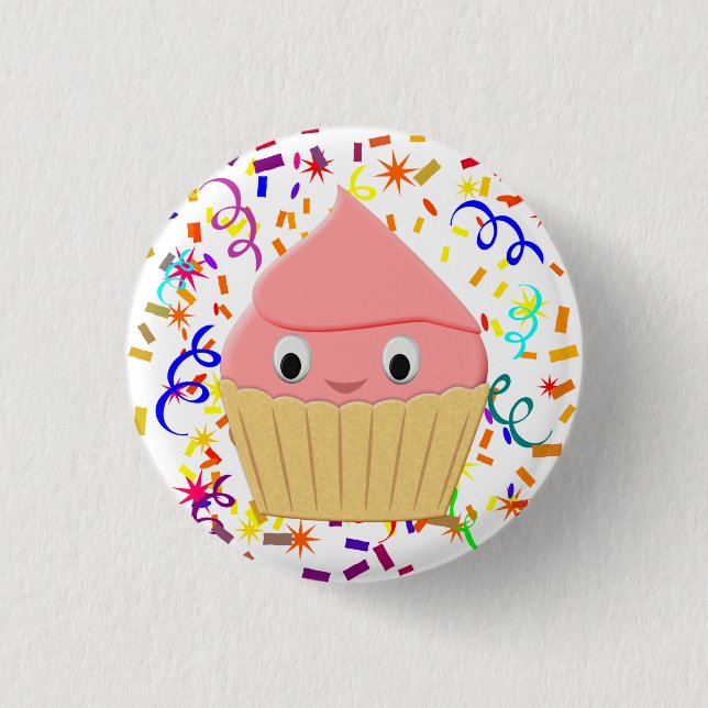 Cute Cartoon Strawberry Cupcake With Confetti 3 Cm Round Badge (Front)