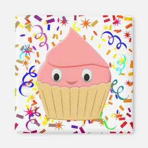 Cute Cartoon Strawberry Cupcake With Confetti Magnet