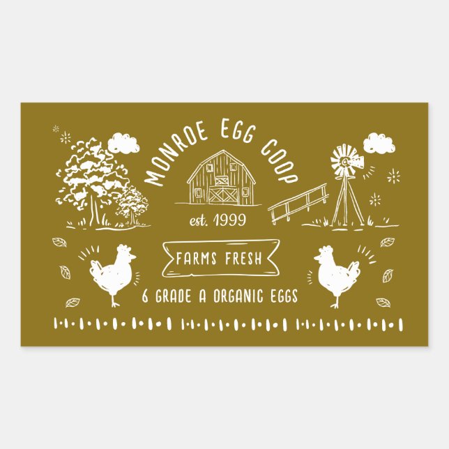 Cute Cartoon Style Doodle Rustic Egg Carton Rectangular Sticker (Front)