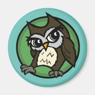 CUTE CARTOON STYLE OWL ROUND MAGNET