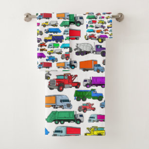 Cute Cartoon-style Truck Illustrations Bath Towel Set
