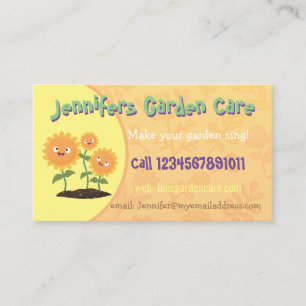 Cute cartoon sunflowers garden care service business card