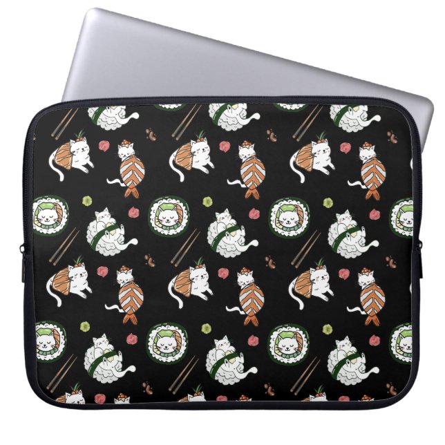 Cute Cartoon Sushi Roll Cats Pattern Laptop Sleeve (Front)