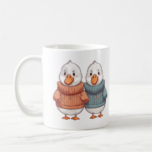 Cute Cartoon Sweater Cold Geese Duck Couple Coffee Mug