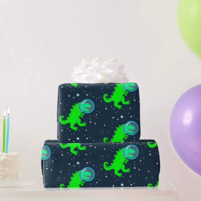 Cute Cartoon T-Rex Space Astronaut Dinosaur Wrapping Paper (Party Gifts)