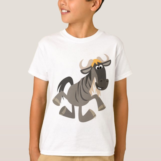 Cute Cartoon Tap Dancing Wildebeest Kids T-Shirt (Front)