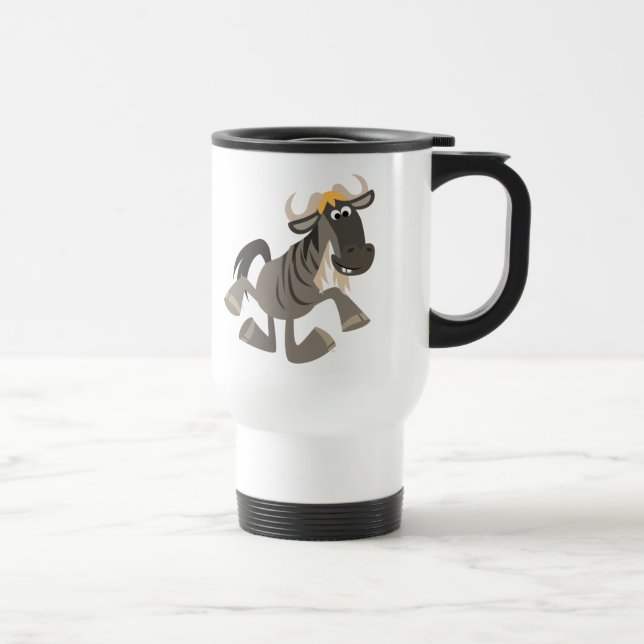 Cute Cartoon Tap Dancing Wildebeest Travel Mug (Right)