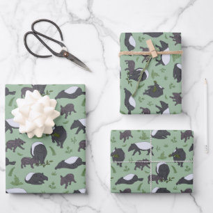 Cute Cartoon Tapirs and Babies Pattern Mint Green Wrapping Paper Sheet