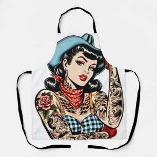 Cute Cartoon Tattoo Cowgirl Apron