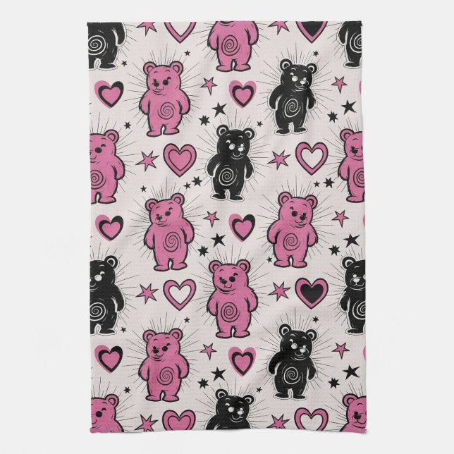 Cute Cartoon Teddy Bear Pattern Tea Towel (Vertical)