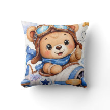 Cute Cartoon Teddy Bear Pilot Flying Aeroplane Wat