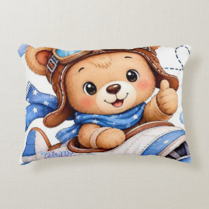 Cute Cartoon Teddy Bear Pilot Flying Aeroplane Wat Decorative Cushion