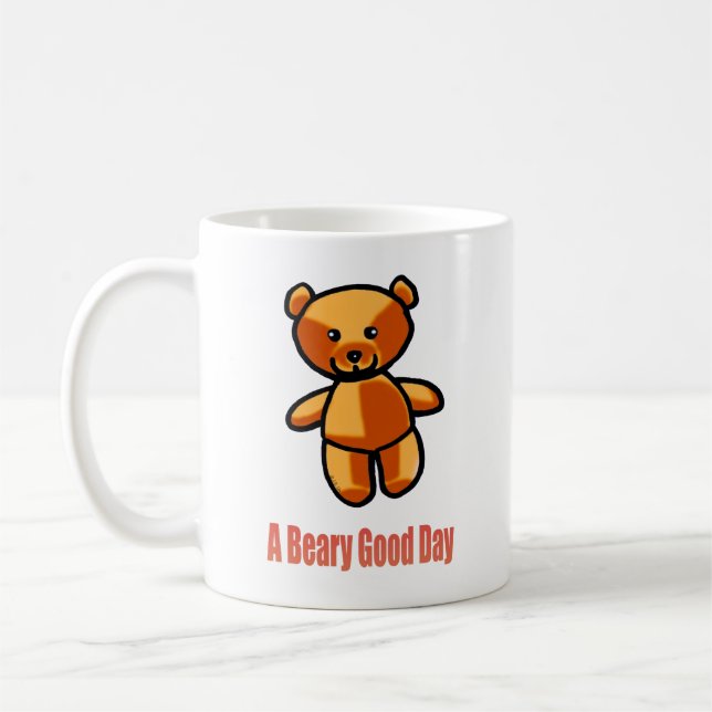 Cute Cartoon Teddy Bear Pun Illustration Coffee Mug (Left)