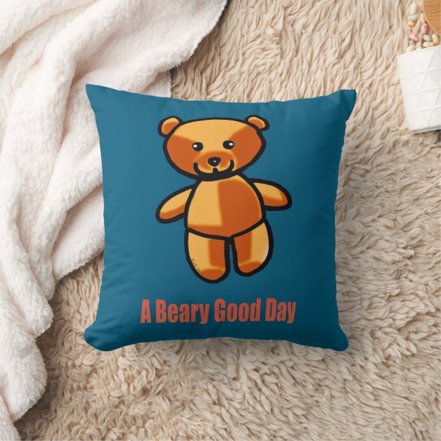 Cute Cartoon Teddy Bear Pun Illustration Cushion (Blanket)