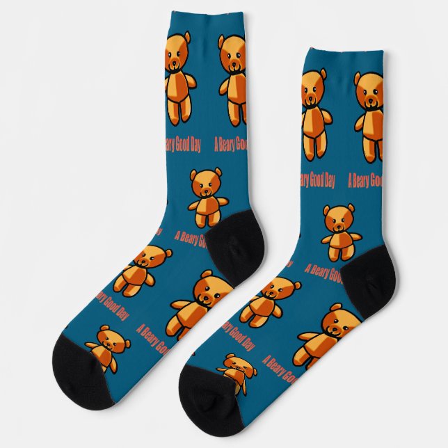 Cute Cartoon Teddy Bear Pun Illustration Socks (Left)