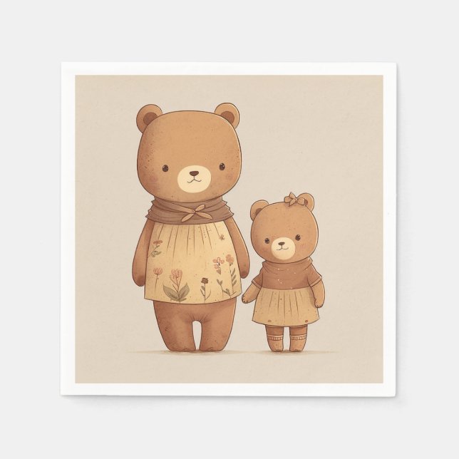 Cute cartoon Teddy Bears animals. Mathers Day Napkin (Front)