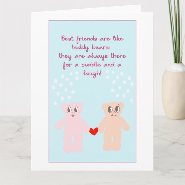 Cute Cartoon Teddy Bears Bestie Quote Galentine  Card (Front)