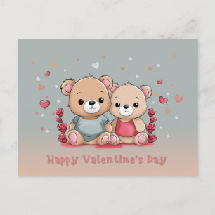 Cute Cartoon Teddy Lovers Heart Valentine’s Day Postcard