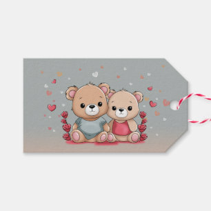 Cute Cartoon Teddy Lovers Hearts Valentine’s Day Gift Tags
