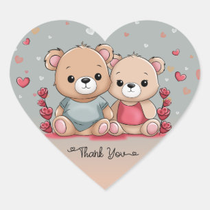 Cute Cartoon Teddy Valentine’s Day Thank You Heart Sticker