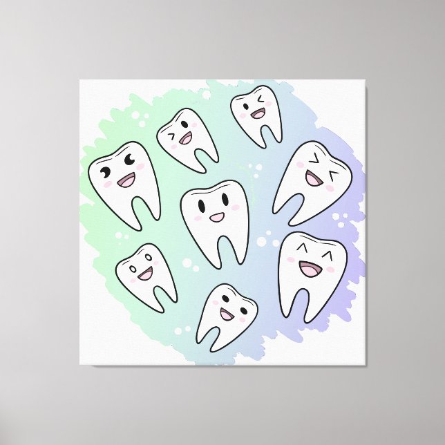 Cute Cartoon Teeth Characters – Kids Dental Health Canvas Print (Front)