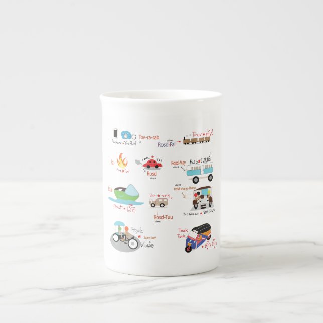 cute cartoon Thai word vehicles mug (Front)