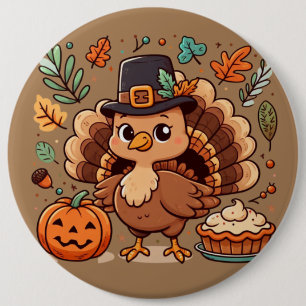 Cute Cartoon Thanksgiving turkey and pumpkin 6 Cm Round Badge